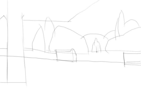 Пейзаж парка карандашом легко