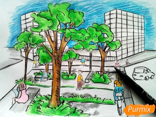 Нарисовать городской парк