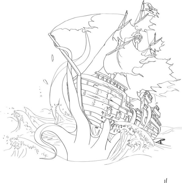 Раскраска пираты Карибского моря Кракен