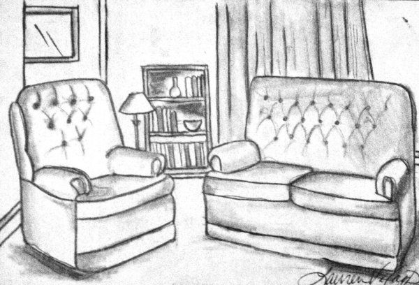 Рисунок комнаты с мебелью