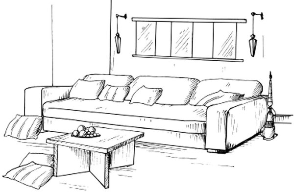 Раскраска гостиной с мебелью для детей