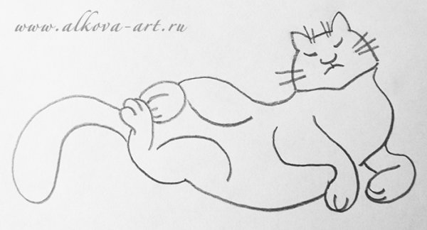 Лежачий кот рисунок для детей