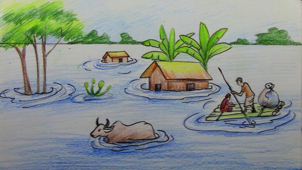 Наводнение рисунок легкий