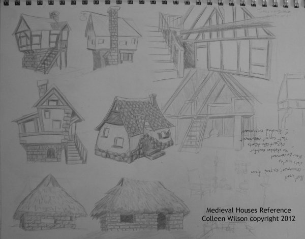 Дом в средневековой деревне рисунок