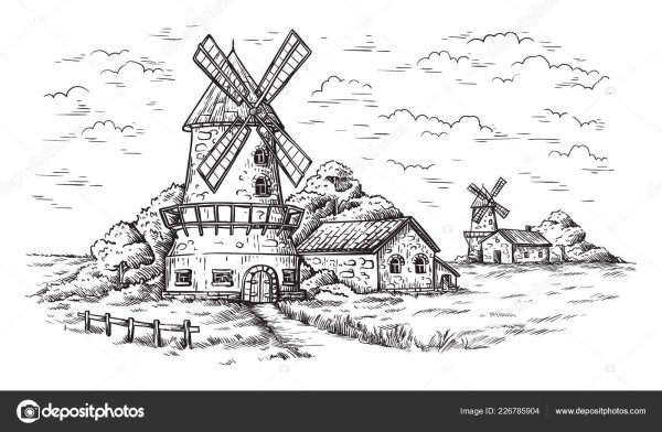 Пейзаж с мельницей