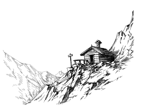 Пейзаж чёрной гелевой ручкой