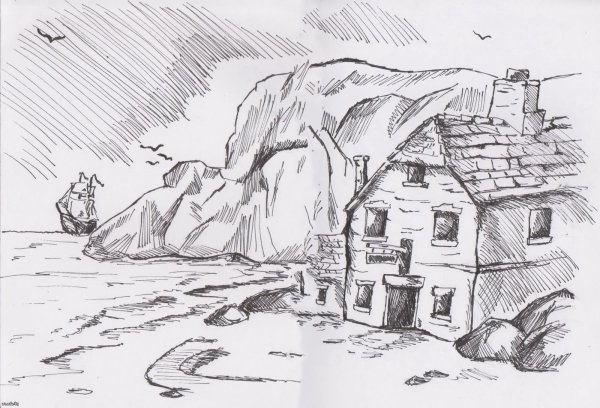 Горы эскиз карандашом