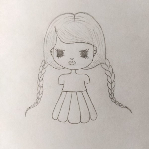 Девочка с косичками рисунок карандашом
