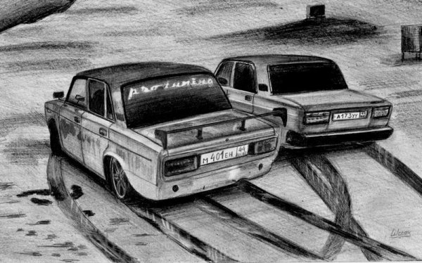 ВАЗ 2107 рисунок карандашом сбоку