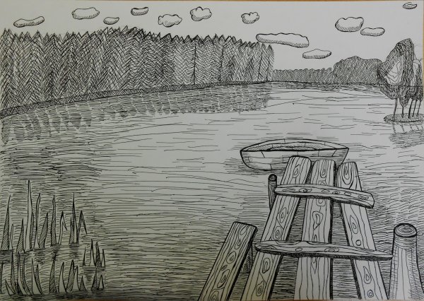 Пруд карандашом