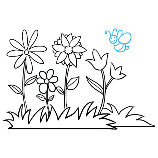 Клумба с цветами раскраска