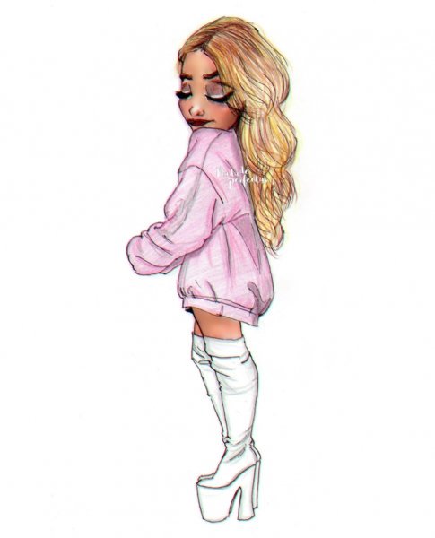 Нарисованная девушка в пижаме