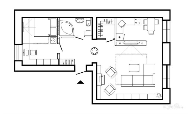 План квартиры сверху с мебелью