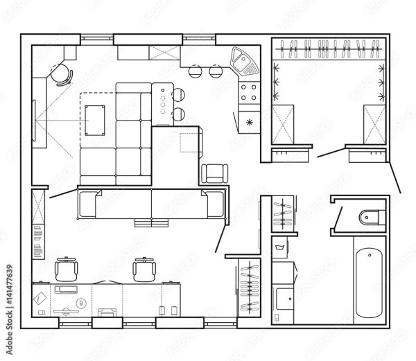 План квартиры сверху с мебелью