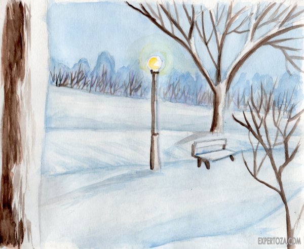 Зимний пейзаж карандашом легкий