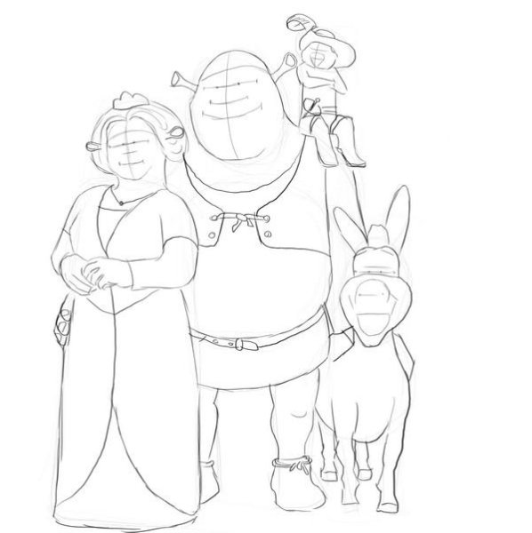 Нарисовать Шрека карандашом поэтапно