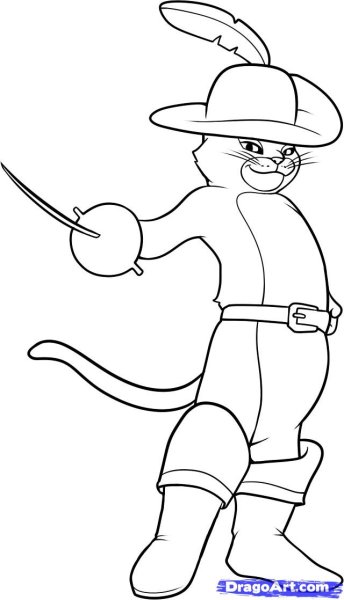 Кот в сапогах раскраска для детей