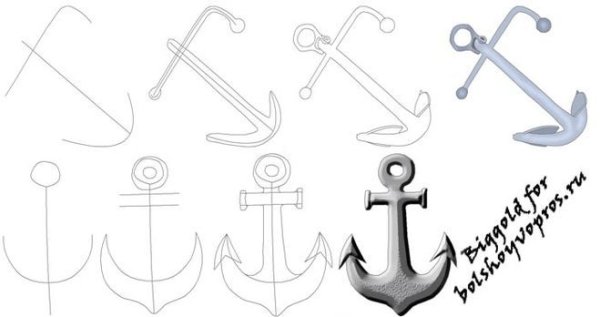 Якорь нарисовать пошагово