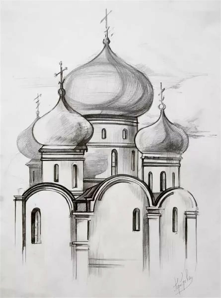 Раскраска Церковь с куполами