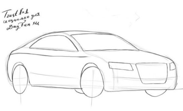 Как нарисовать легко машину поэтапно сбоку