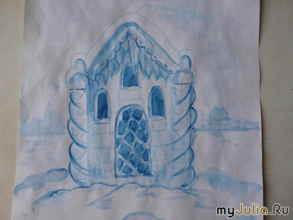 Рисование дворец Деда Мороза в подготовительной группе