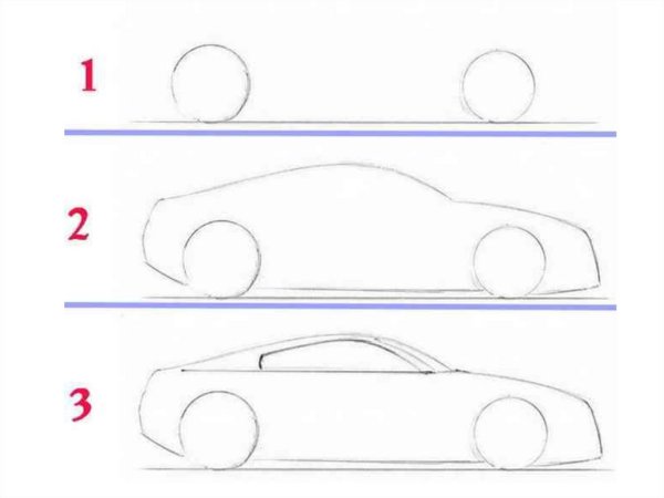 Как нарисовать легко машину поэтапно сбоку