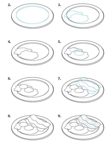 Поэтапное рисование еды