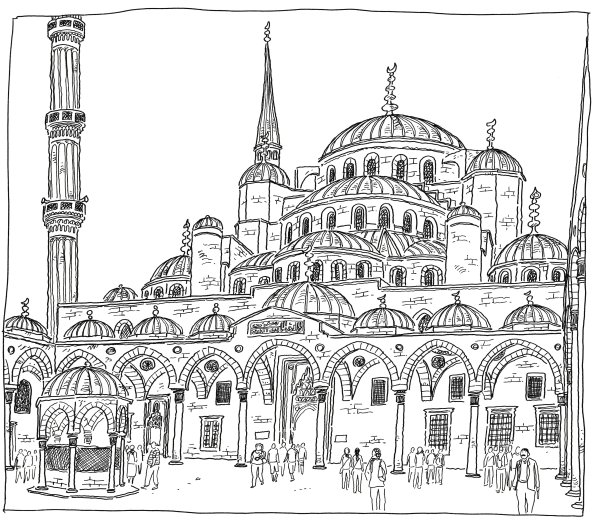 Раскраска Турция голубая мечеть