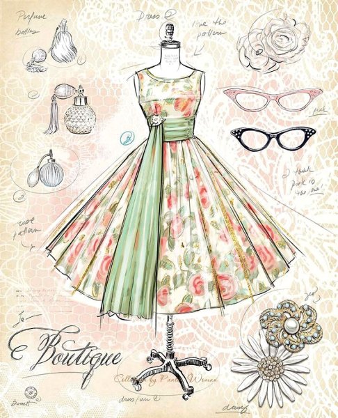 Эскизы одежды в винтажном стиле