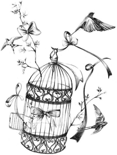 Птицы монохром для декупажа