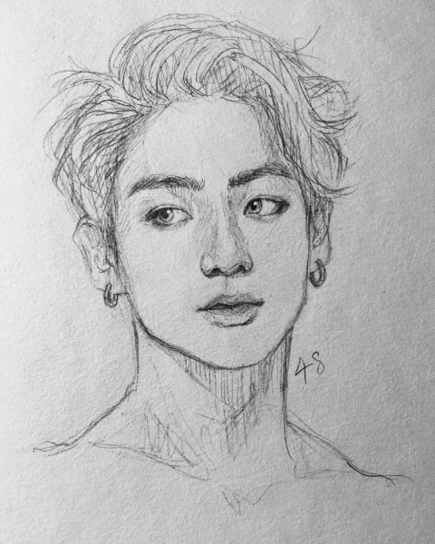 Азиатское лицо карандашом