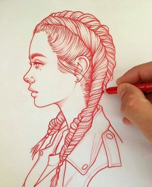 Эскиз девушка с косичками