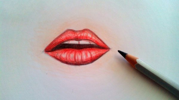 Красивые губы рисунок карандашом