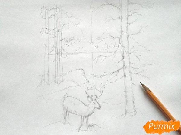 Зимний лес рисование карандашами