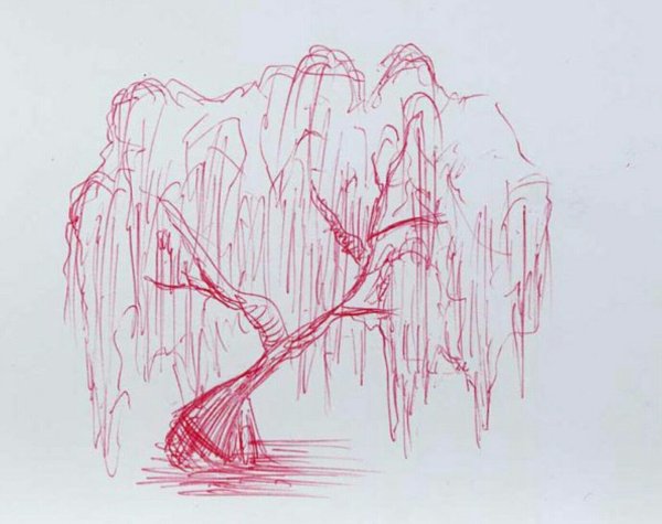 Рисунок скамейка в парке под деревом