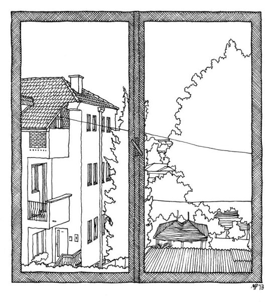 Открытое окно карандашом