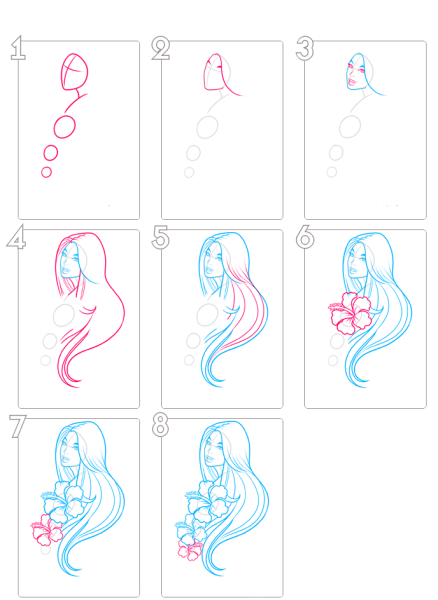 Поэтапный рисунок девушки