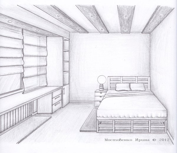 Интерьер ко́мнаты в карандаша