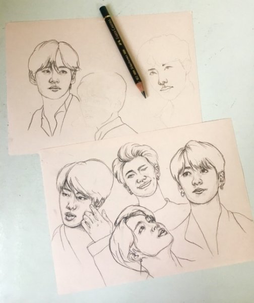 Рисунки карандашом этапы рисования БТС