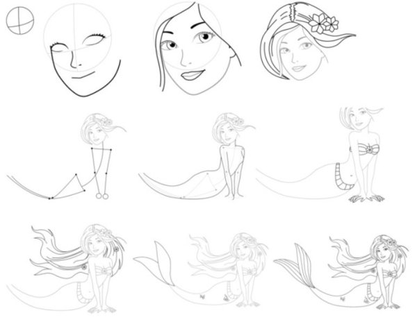 Нарисовать русалку Ариель
