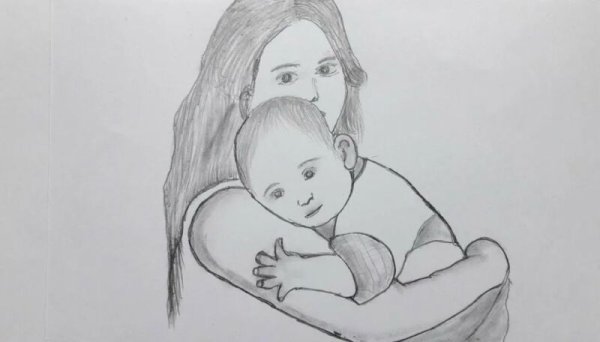 Зарисовка мама карандашом