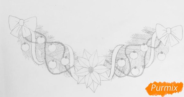 Новогодняя гирлянда карандашом