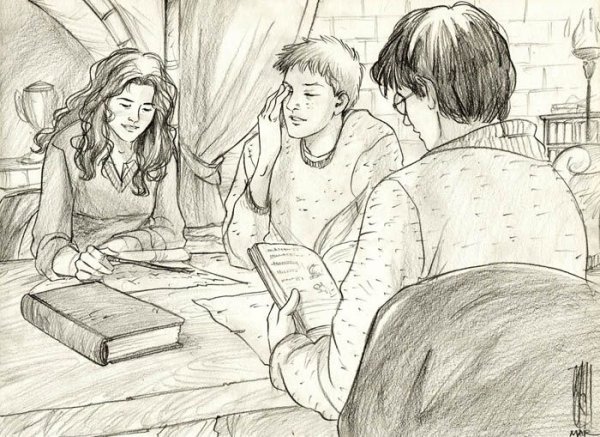 Гарри Рон и Гермиона карандашом