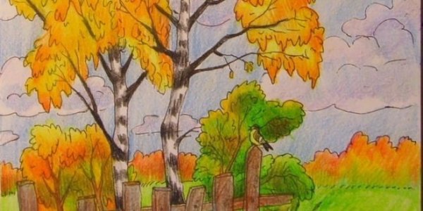 Природа России рисунок карандашом