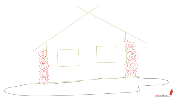 Рисунок избы легко для новичков