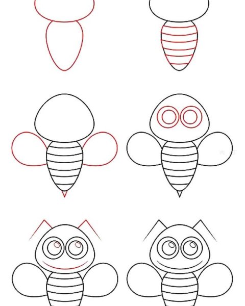 Поэтапное рисование пчелы для детей