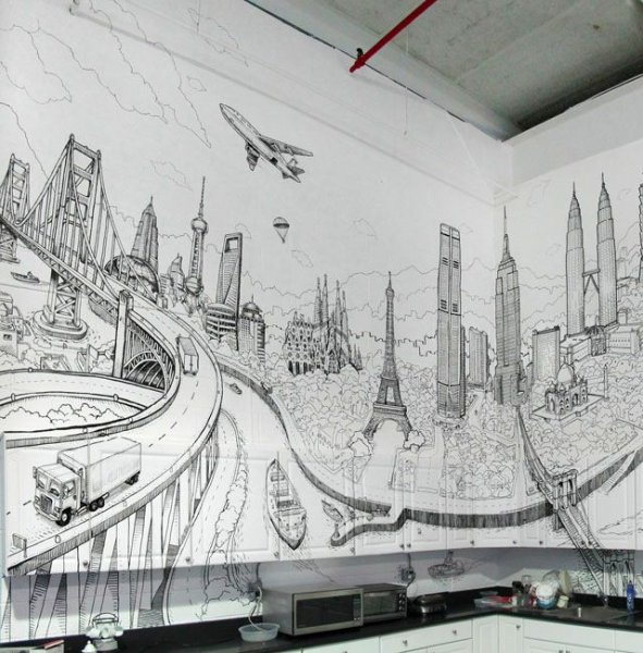 Эскиз города на стену