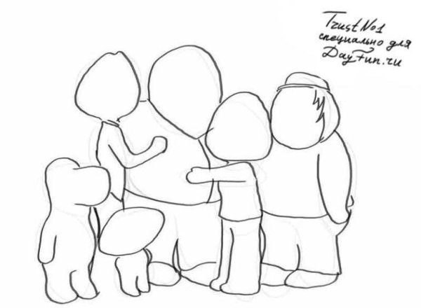 Пошаговый рисунок семьи