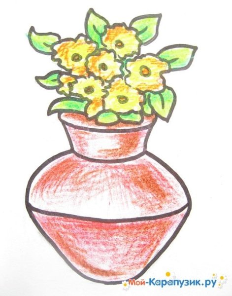 Натюрморт ваза с цветами карандашом