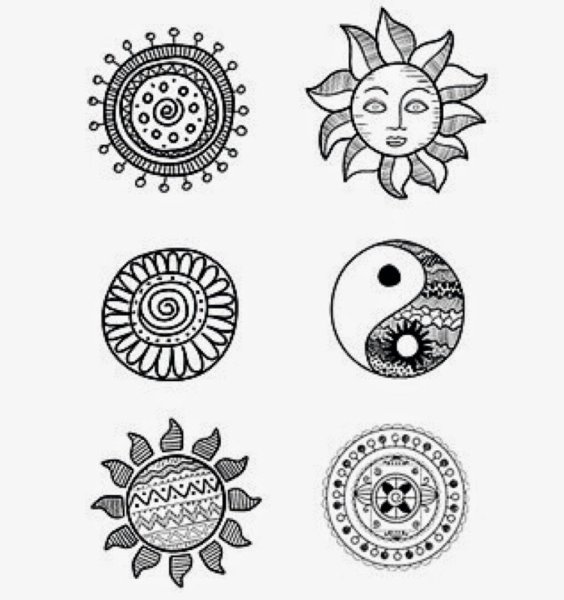 Солнце рисунок черной ручкой